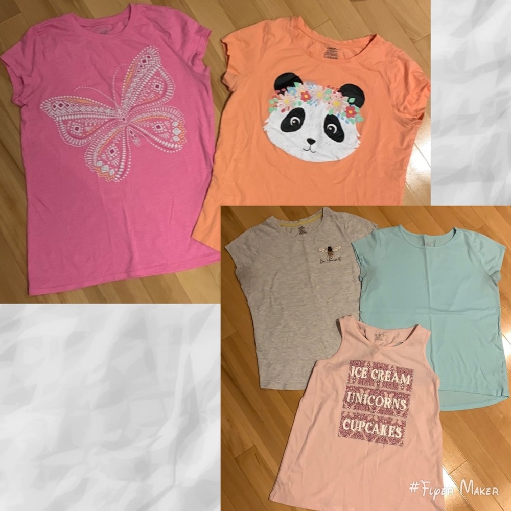 4 Girl’s Short Sleeve & 1 Tank top bundle - size 14 & 16